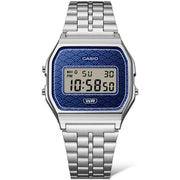 Casio Iconic A159WEVJ-2ER - bracciale acciaio - cassa resina grigia - quadrante blu multifunzione